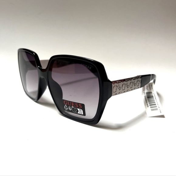 New GUESS Oversized Square Sunglasses GO00031 Acetate Embossed Black Silver main image 6